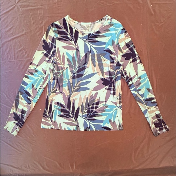 Hang Ten Leaf Print Long Sleeve SPF 50 Sun Protection Top Size Medium - Picture 3 of 8